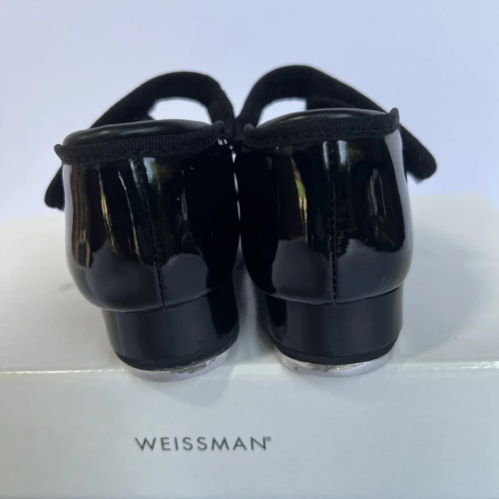 Weissman W2600 No Tie Tap Shoe Shiny Black Patent Child Size 9 CM Worn One Time